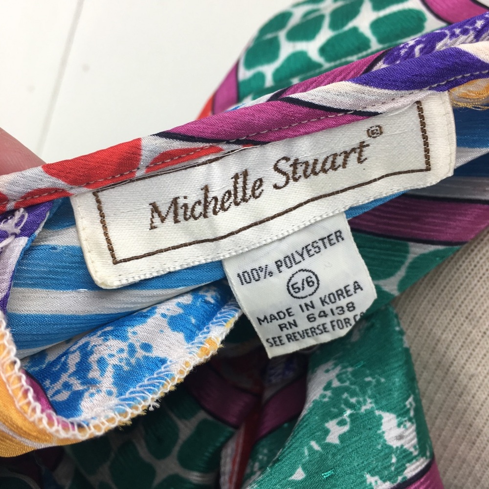 Vtg 80s Multi-Colored Patterned Button Down Blouse - image 5